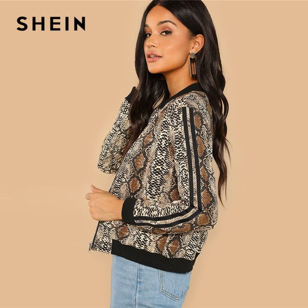 

multicolor highstreet snakeskin print colorblock striped sleeve jacket 2018 autumn modern lady casual women coat outerwear, Black;brown