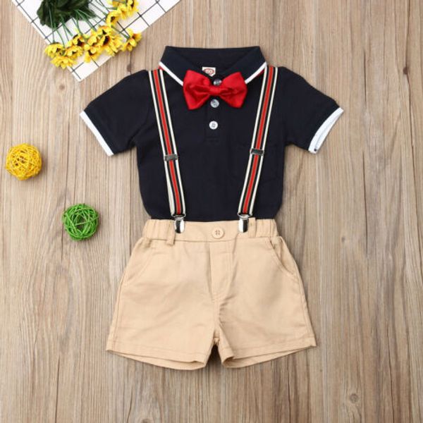 

2019 new toddler kid baby boy gentleman outfits formal party shirt +bib shorts set summer boy's formal set, White