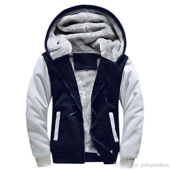 

mens designer winter thick warm fleece lined hoodie with pockets full zip sweatshirt windproof hooded pullover casualjumper jacket outwear, Black