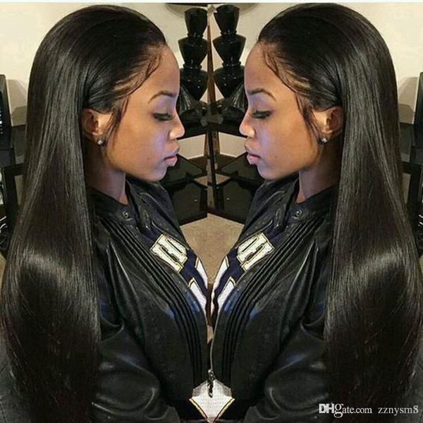 

прямой парик фронта шнурка человеческих волос свободная часть бразильский парик волос remy 24 "предварительно сорвал натуральный волос, Black