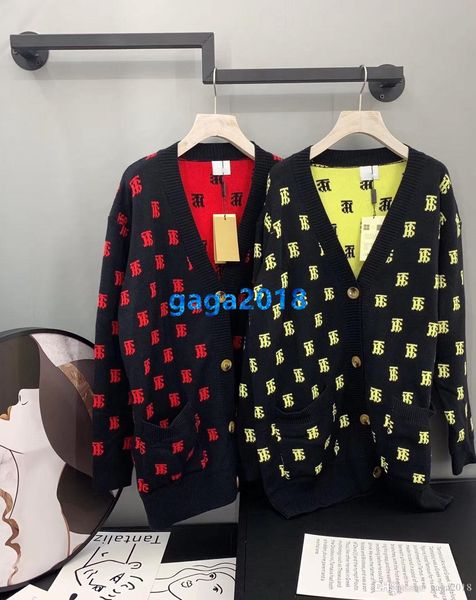 

high end женщины девушки вязать свитер куртка монограмма письмо кардиган однобортный v образным вырезом стрейч с длинным рукавом трикотаж мо, Black;brown