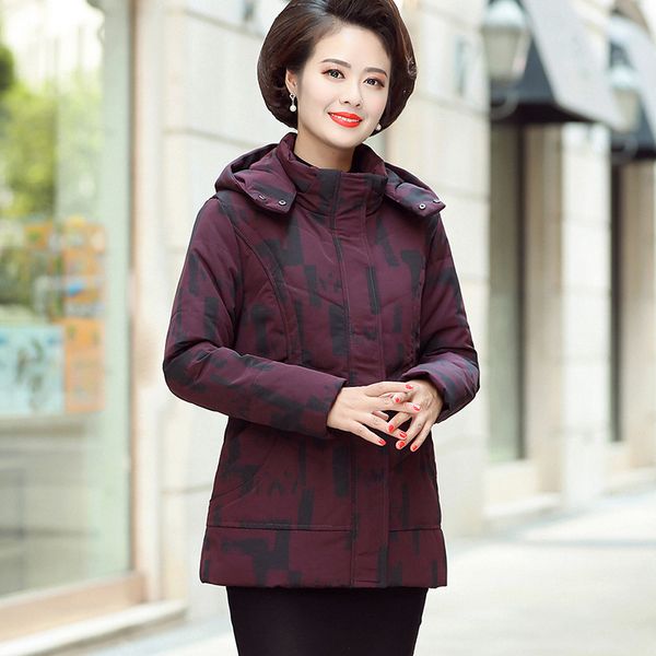 

thick women's down jacket winter down jacket middle-aged women's hooded printed white duck coat boutique middle-aged women, Black;white