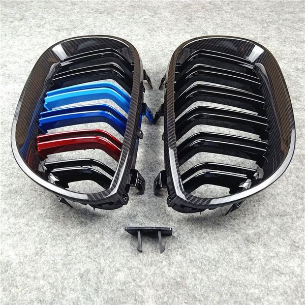 

right & left glossy black/ glossy m color front mesh grille replacement abs material car front grill for 5 series e60 e61