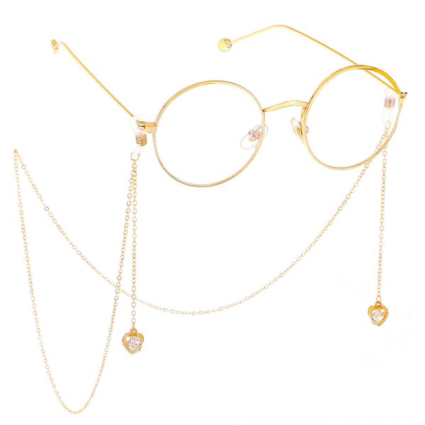 

anti-slip popular metal rope golden heart zircon pendant stone pendant glasses handmade glasses chain