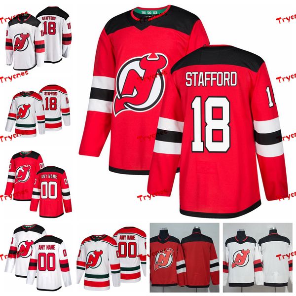 

2019 new jersey devils drew stafford stitched jerseys customize alternate white shirts #18 drew stafford hockey jerseys s-xxxl, Black;red