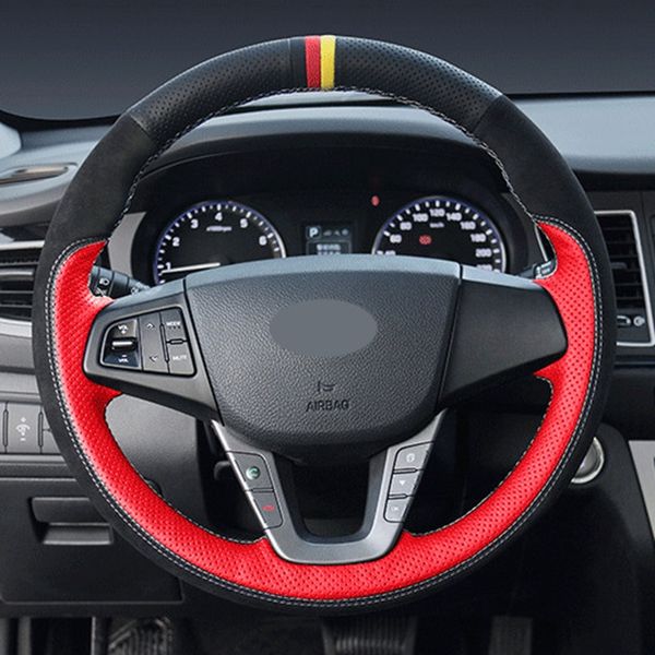 

diy black artificial leather hand-stitched car steering wheel cover for mistra 2013 2014
