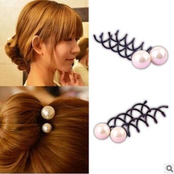 Beautiful 2 Size Pearl Spiral Metallic Hair Clips Sliver Buds