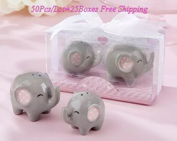 

50pcs/lot(25boxes) baby souvenirs shower favors little peanut elephant salt and pepper shakers for baby birthday party favors