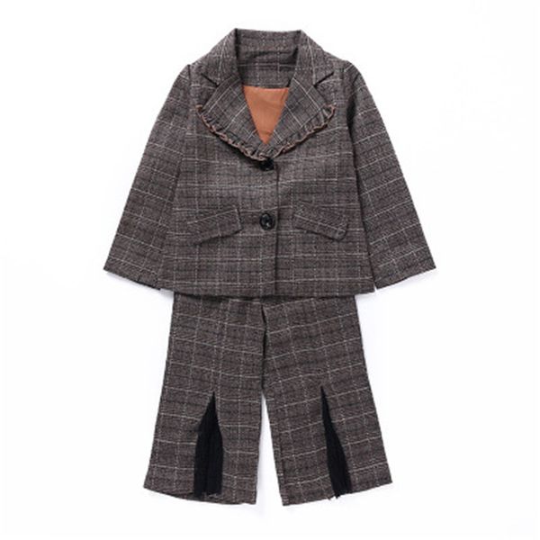 

teenage girls clothing suits set for kids girls plaid suit school tracksuit clothes children clothes jackets +pants 2 pcs, White