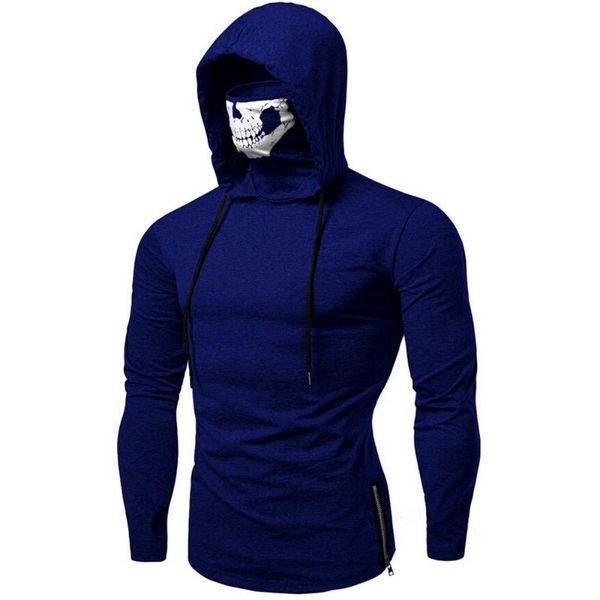 

mens sweatshirt hoodies mask skull pure color pullover long sleeve hooded sweatshirt blousec long sleeve mens hoodies, Black