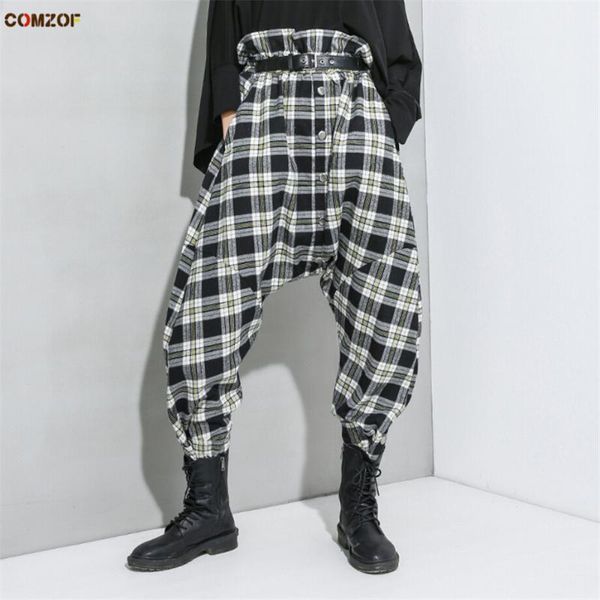 

personality women harem pants plaid patchwork 2020 fashion trousers womens hip hop streetwear clothes pantalones de mujer, Black;white