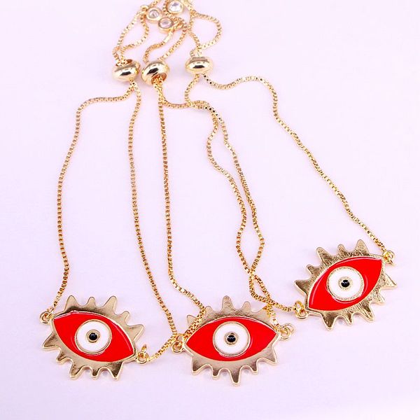 

12pcs, gold color red enamel eye link chain fashion bracelet enamel charm bracelet, Black