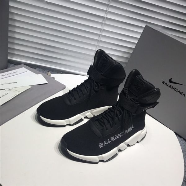 

luxury paris socks shoes lace up men and women couple thick bottom net red pedal sports shoes large size shoes a11, Black