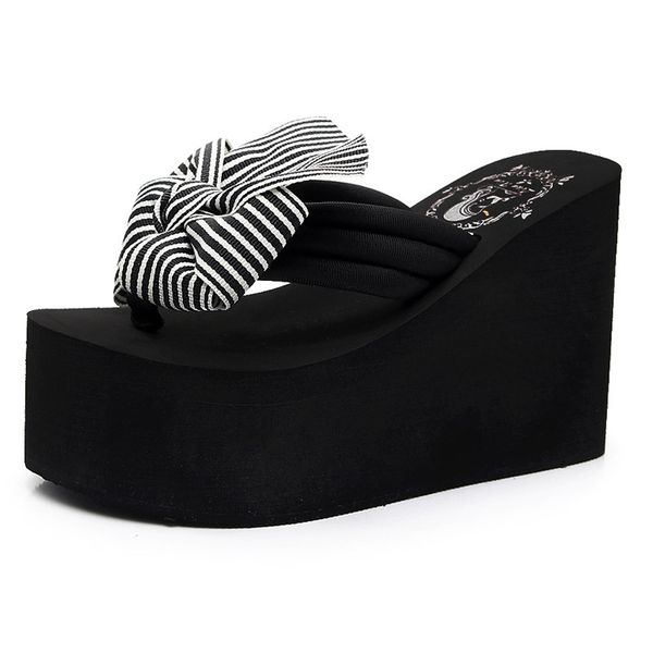 

35-41 woman sandal slippers bow black wedge flip flops women slides shoes high platform slippers flip flops beach women mules heels 11cm