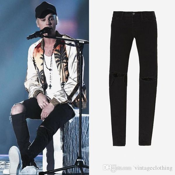 

новая горячая мода туман молнии тощий slim fit мужские проблемные черные хлопчатобумажные джинсы мужчины жан, Blue