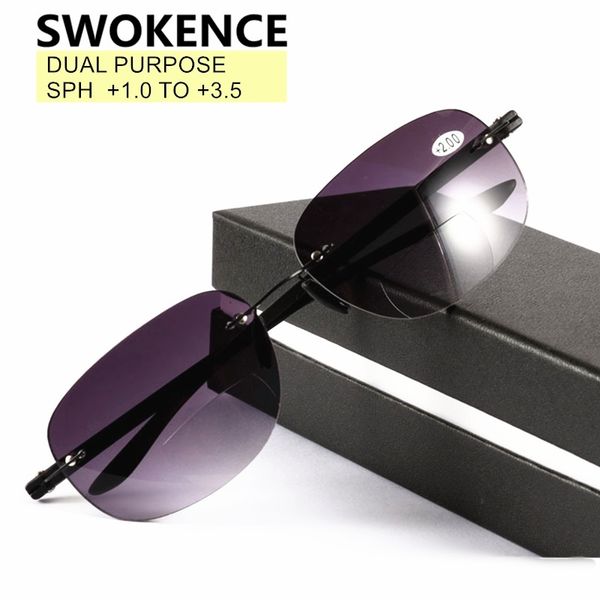 

swokence двойного назначения rimless очки для чтения солнцезащитные очки женщины мужчины anti-усталость бифокальная presbyopia оправы для да, White;black
