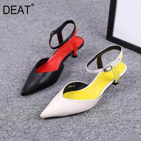 

deat] 2020 new spring summer sharp toe shallow genuine leather hit colors thin heels sandals for women shoes fashion 10h893, Black