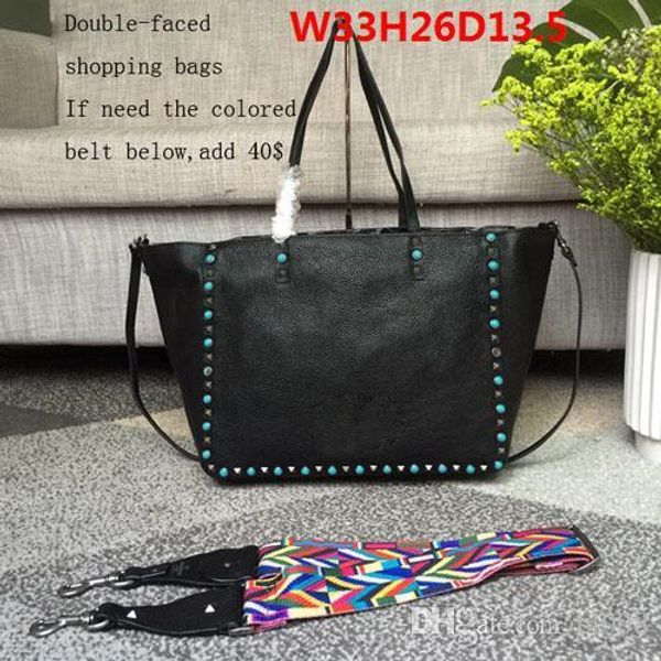 

luxury designer shopping bags real leather double-faced large volume bags with leather handle and belt popular rivets