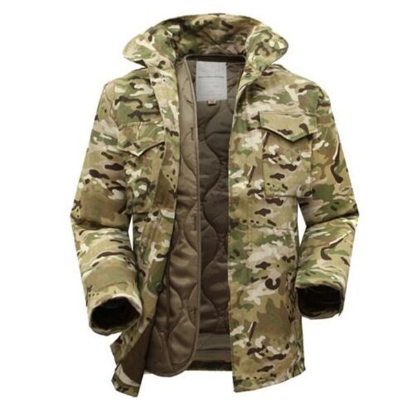 

winter men tactical camouflage jacket with warm detachable inner cotton windbreaker outdoor field hiking camping coat, Blue;black