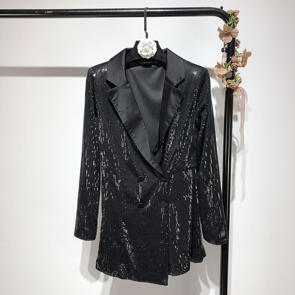 

women's jumpsuits & rompers cakucool women spring shiny black sequined outerwear slim long sleeve chic jumpers blazer design overalls p, Black;white