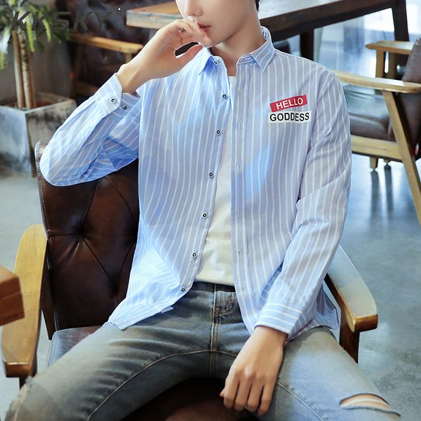 

striped shirt male korean version of the thin section long-sleeved shirt trend youth casual coat clothes single-breasted, White;black