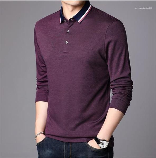 

clothing polo solid shirts collar fashion loose stand long sleeved classical designer mens color polos male dofgv