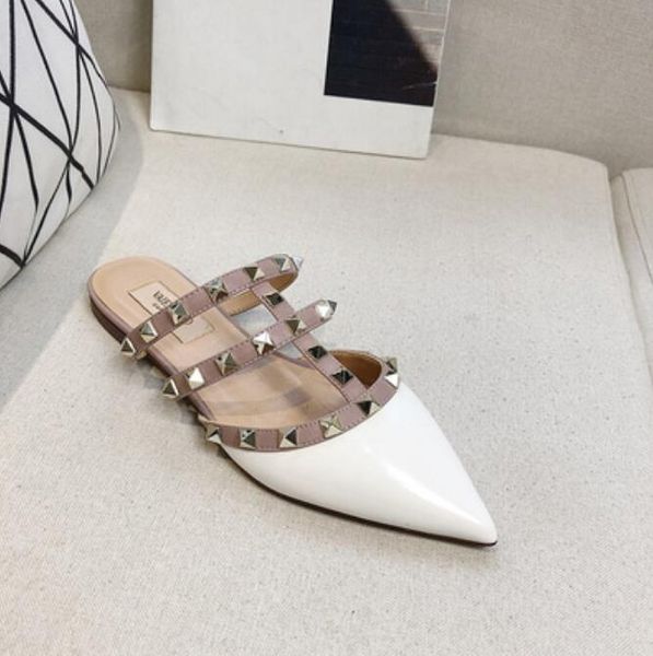 

summer new baotou slippers rivet pointed flat shoes half slippers lazy people wear shoes, Black