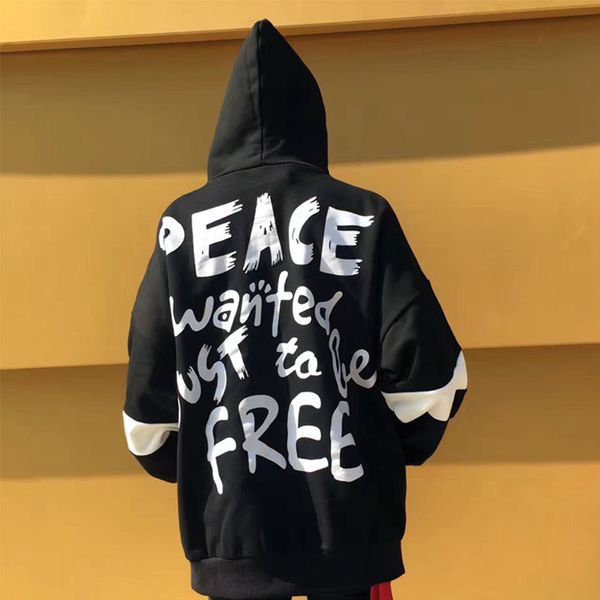 

spring and autumn men women men hip hop leisure printing jacket fashion headwear sweatshirts peace hoodie black white coat