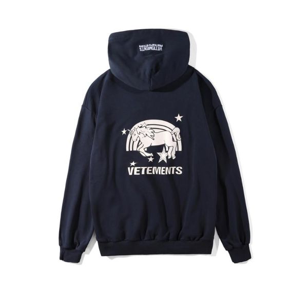 

kom 18ss hip hop fashion vetements letter sweatshirt unicorn west men wome oversized hoodie cotton, Black