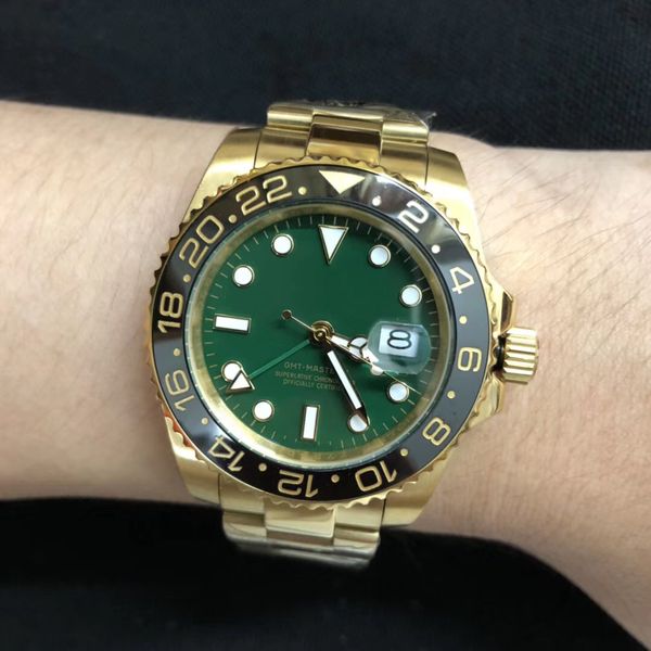 

new style gm master 40mm mens watch automatic mechanical luminous green dial wristwatches sapphire outdoor man watches, Slivery;brown