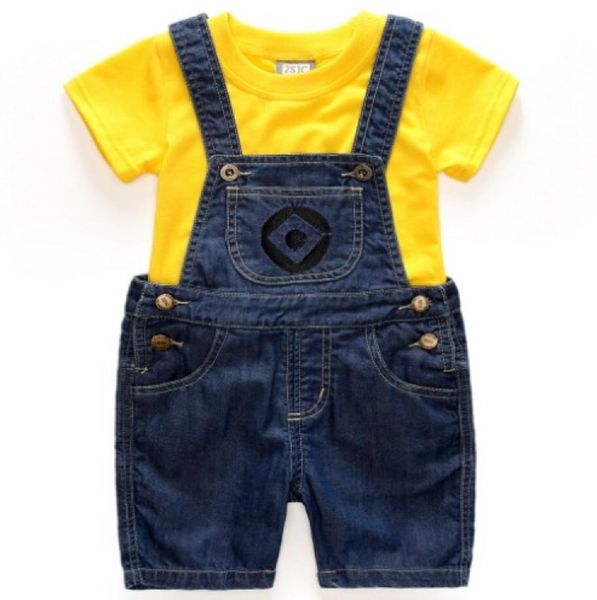

новый летний детский мультфильм желтый футболка джинсовые комбинезоны мальчики комплект одежды детская одежда ремни шорты джинсы для мальчик, White