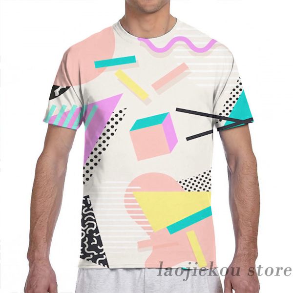 

80s 90s retro abstract pastel shape pattern men t-shirt women all over print fashion girl t shirt boy tees, White;black