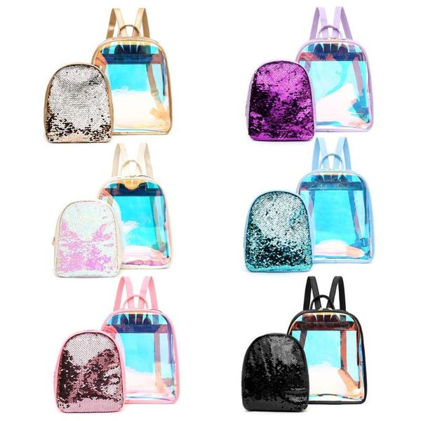 

2pcs/set pvc transparent clear sequins women backpacks shoulder bags
