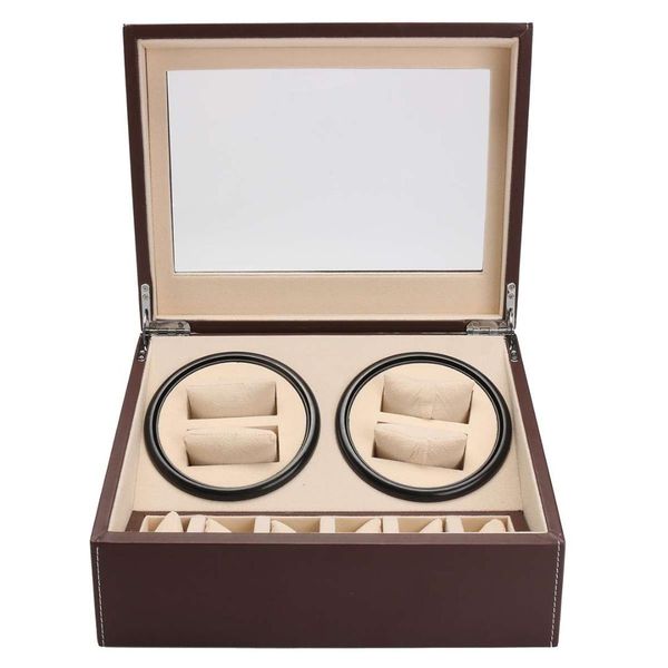 

6+4 automatic mechanical watch winders black pu leather storage box collection watch display jewelry winder box with us plug, Black;blue