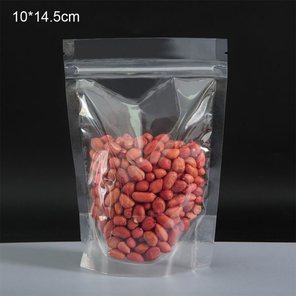 

100pcs/lot 10x14.5cm stand up clear plastic packaging pouch heat seal vacuum food pouches zipper snacks candys drysaltery package bags