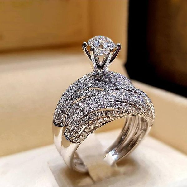 

new fashion women europe and the united states full of diamond engagement zircon ring cz diamond ring, Silver