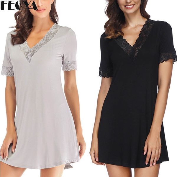 

sleep lounge pajama sleepwear women summer pyjama short sleeve nightdress nighties sleepshirt plus size oversized nightgown, Black;red