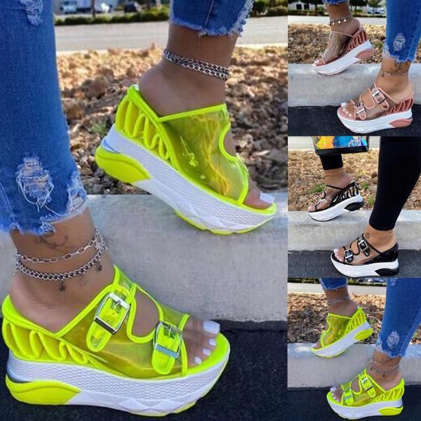 

women slippers buckle straps platform slides women's summer slip on footwear ladies fashion wedges female beach shoes mujer 5.5, Black