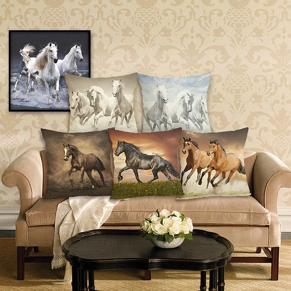 

high qualtity impetuous horse new home decorative cushion cover sofa throw pillowcase square cojines cotton linen cushion case