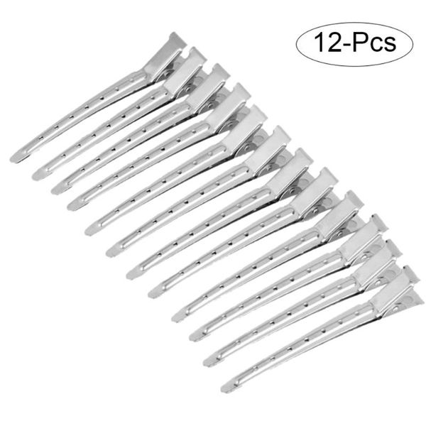 

12pcs new ladies stainless steel duckbill mouth clips professional hairdressing beak hair sectioning crocodile hairpins, Golden;white