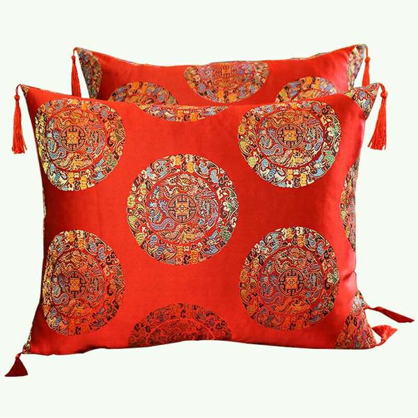 

vintage tassel jacquard chinese cushion cover luxury decorative pillow covers floral classic silk satin cushion pillow case