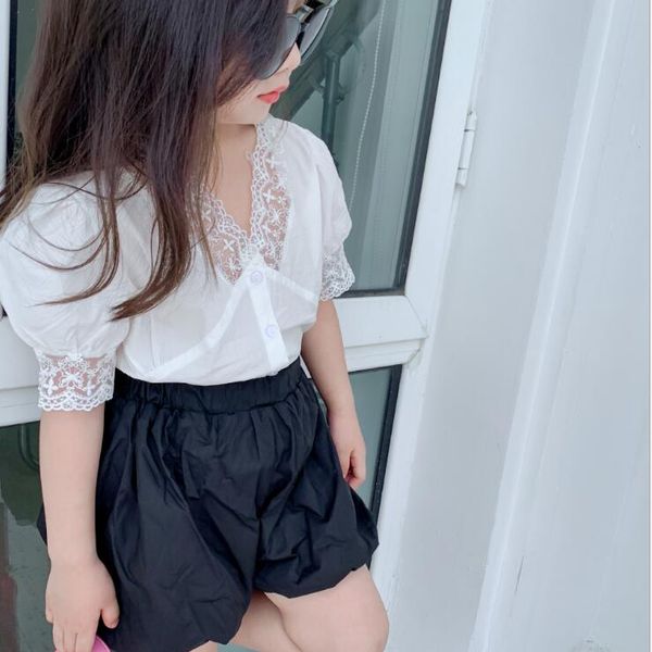 

2020 new girls shirt summer cotton short sleeve fashion girls blouse 2-7 years hv716, White;black