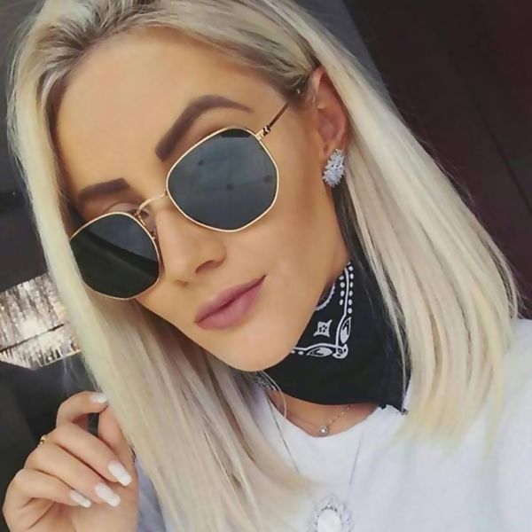 

toyearn vintage brand designer hexagonal sunglasses women men glasses frame retro driving mirror sun glasses for female oculos, White;black