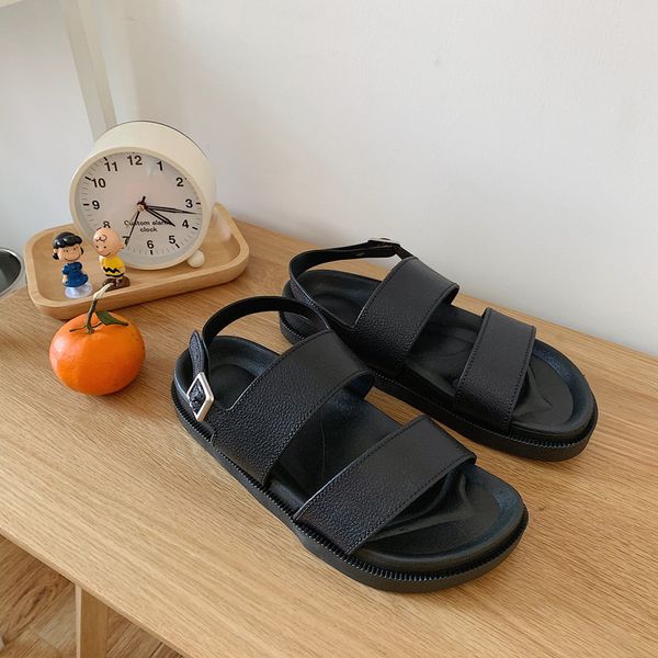 

fashion new summer women shoes rome style women casual sandals solid black buckle ladies sandals vintage flats thick bottom