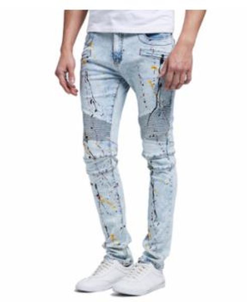 

mens конструктора hiphop омывается джинсы синий драпированные проблемные long street жан pants, Blue