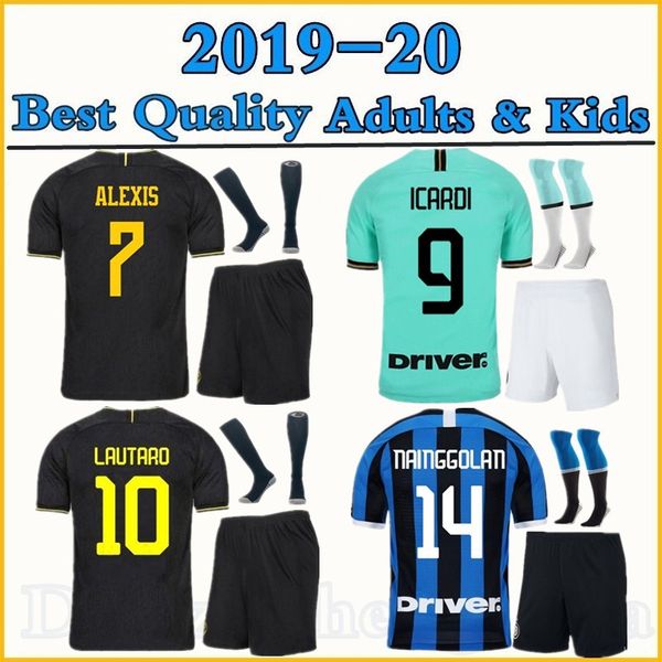 

2019 2020 kids kit inter alexis lukaku soccer jerseys sets 19 20 home away third maillots foot kit icardi lautaro football suite, Black