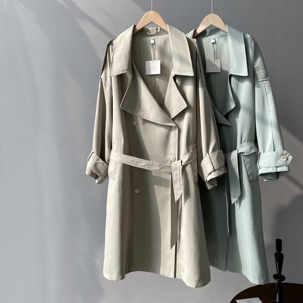 

womens trench coat spring autumn 2020 new solid color suit collar double breasted loose long windbreaker ladies overcoat z035, Tan;black