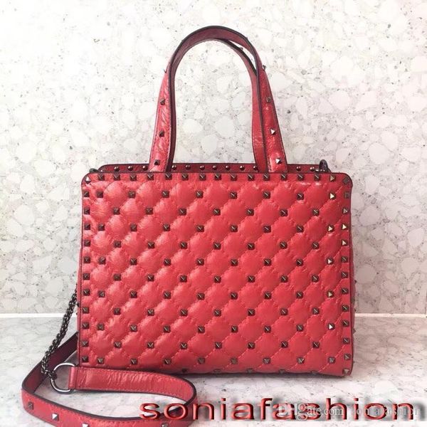 

fashion style woman bag genuine leather designer new arrive with rivet woman tote shoulder bag
