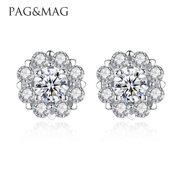 

contracted slightly pag&mag s925 pure silver earrings with 3 a zircon female stud earrings a undertakes, Golden;silver