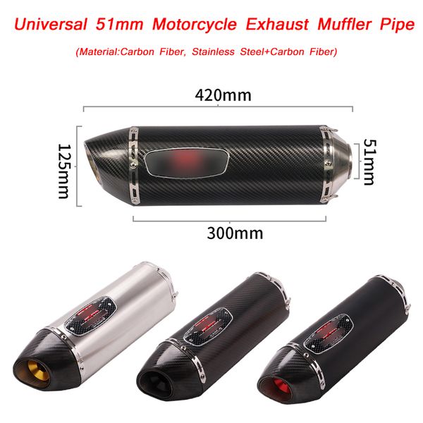 

carbon fiber exhaust muffler pipe with db killer for 51mm motorcycle system silp on